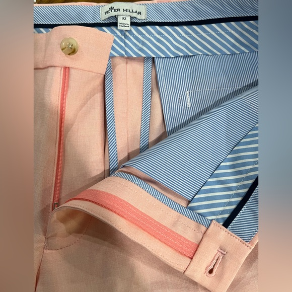 Peter Millar Salmon Pink Linen-Blend Flat Front Men’s Shorts - Picture 8 of 8